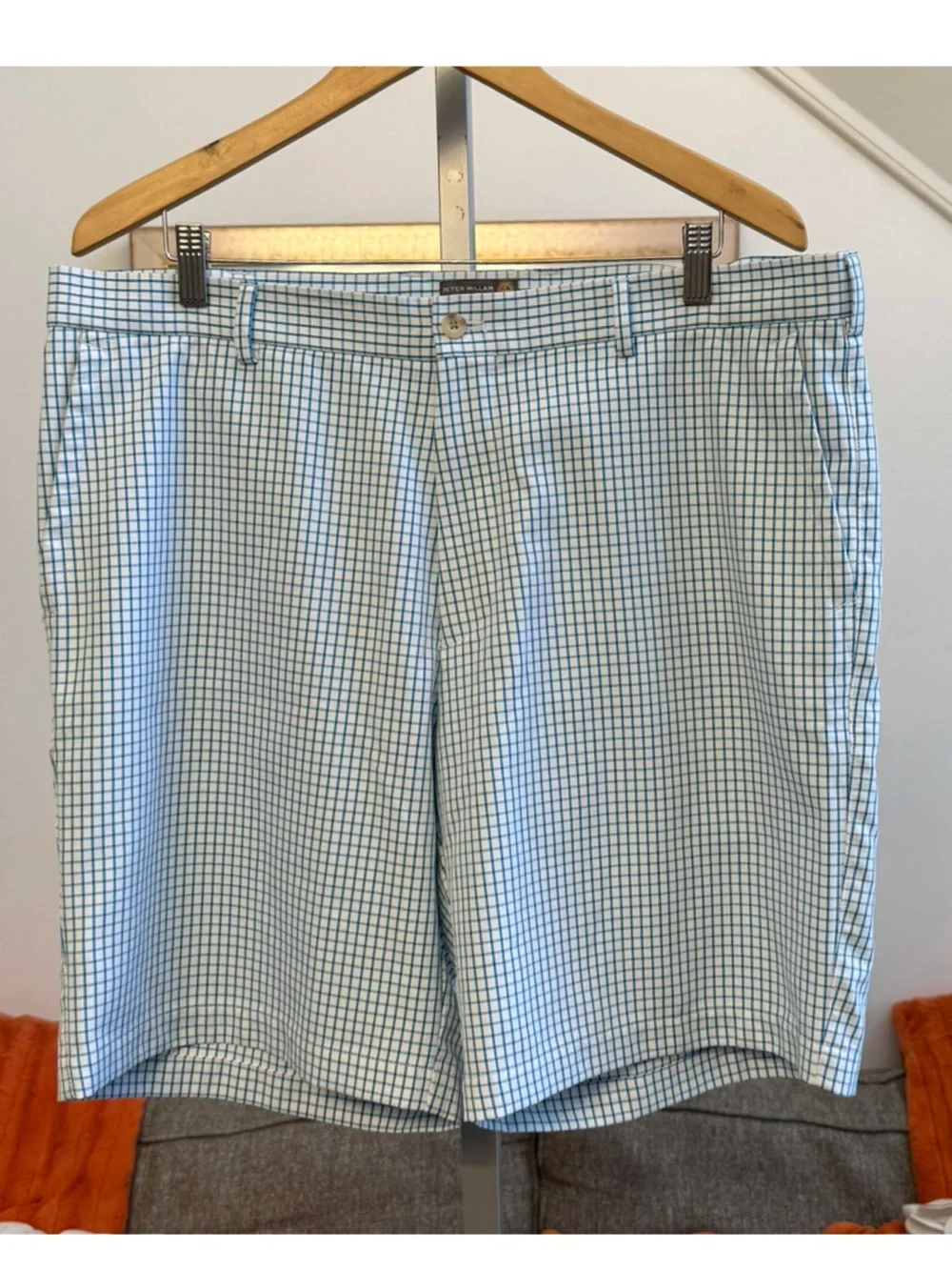 NWOT Peter Millar Wicking Blue & White Gingham Plaid Golf Shorts